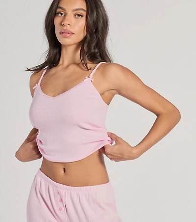 Sleeping V-Neck Pointelle Pajama Crop Top