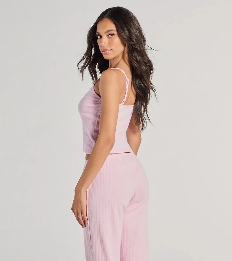 Sleeping V-Neck Pointelle Pajama Crop Top