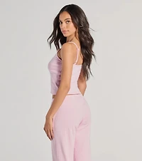 Sleeping V-Neck Pointelle Pajama Crop Top