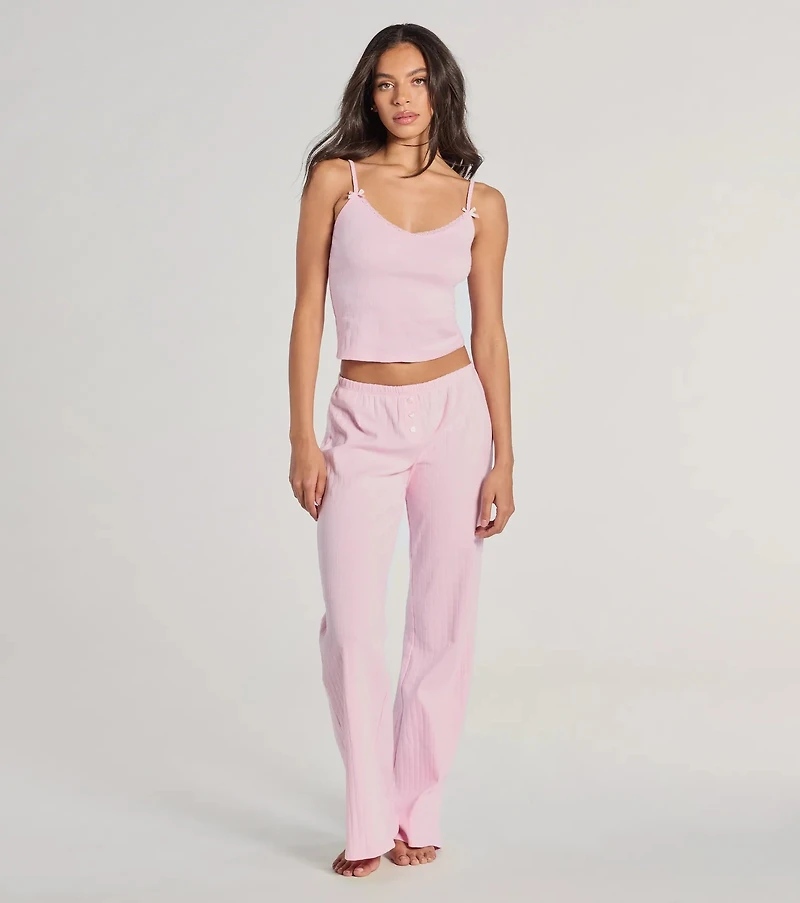 Sleeping V-Neck Pointelle Pajama Crop Top