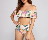 Tropical Paradise Ruffled Bikini Top
