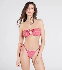 Flirty Babe Gingham Print Bandeau Bikini Top