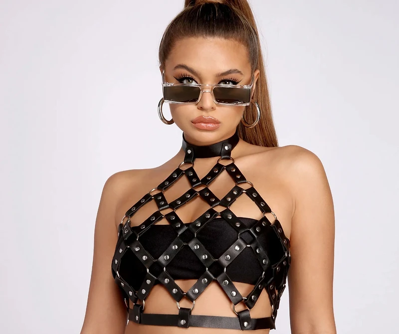 Yes Honey O-Ring Faux Leather Caged Top