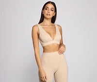 Plunging V Neck Ribbed Bralette