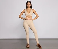 Plunging V Neck Ribbed Bralette