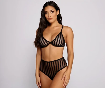 Striped and Sultry Mesh Bra Panty Set