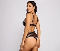 Striped and Sultry Mesh Bra Panty Set