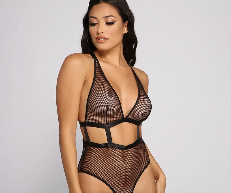 Keeping Knit Sultry Fishnet Teddy