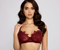 Floral Beauty Embroidered Mesh Bralette And Panty Set