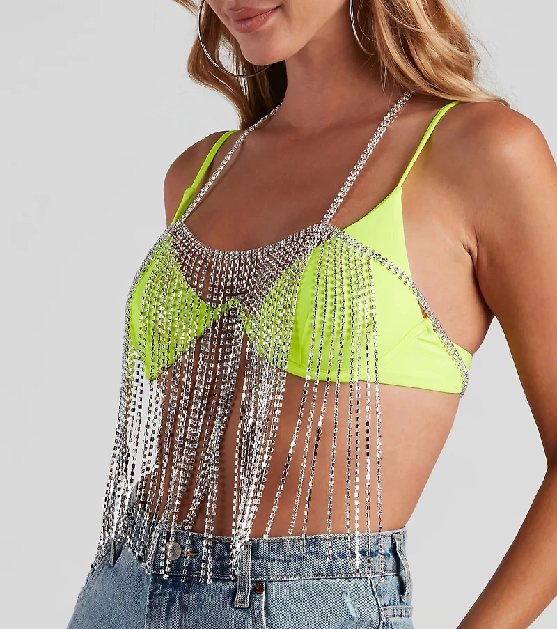 Glitzy Glam Rhinestone Fringe Bra
