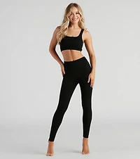 Casual Seamless Knit Crop Top And Leggings Set