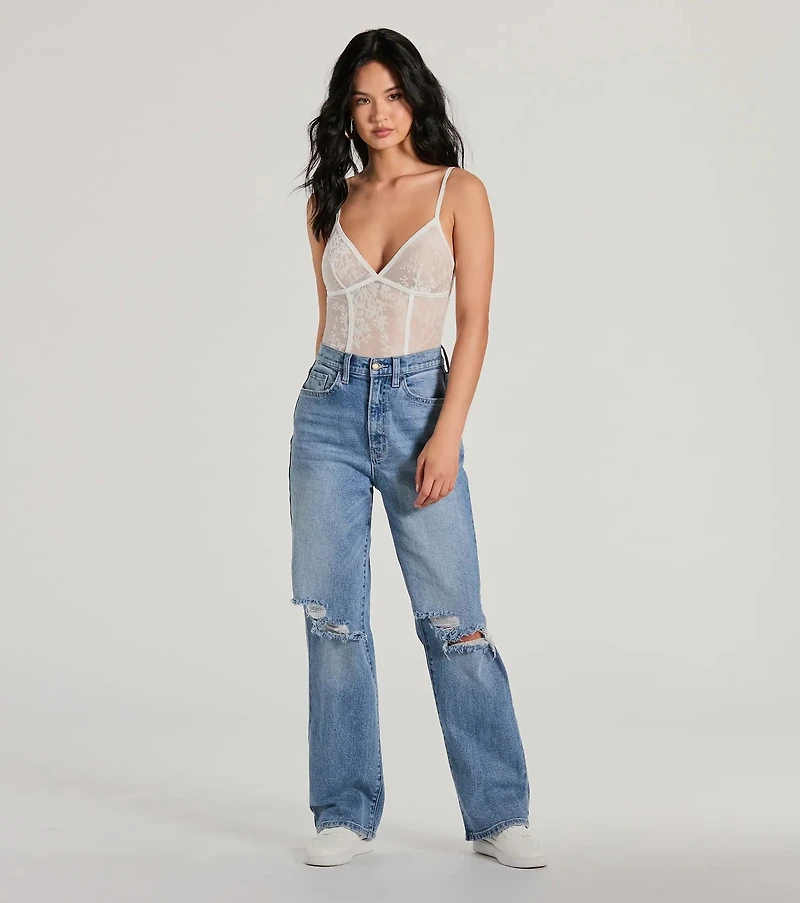 Attention Getter V-Neck Sheer Mesh Bodysuit