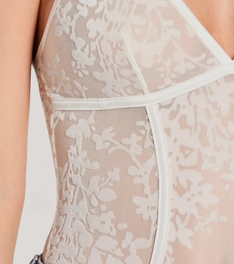 Attention Getter V-Neck Sheer Mesh Bodysuit