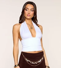 Low Key Icon Rib Knit Halter Crop Top