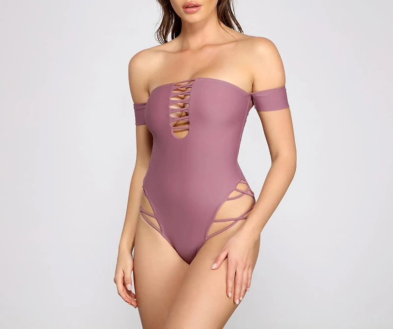 Off The Shoulder Sassy Straps One Piece Swimsuit