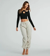 Crossed Style Cutout Long Sleeve Crop Top