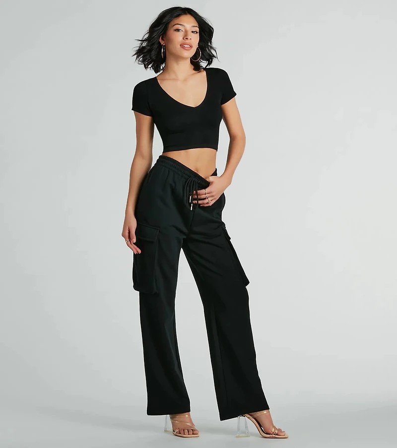 Stylish Essential Short Sleeve Knit Crop Top