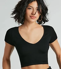 Stylish Essential Short Sleeve Knit Crop Top