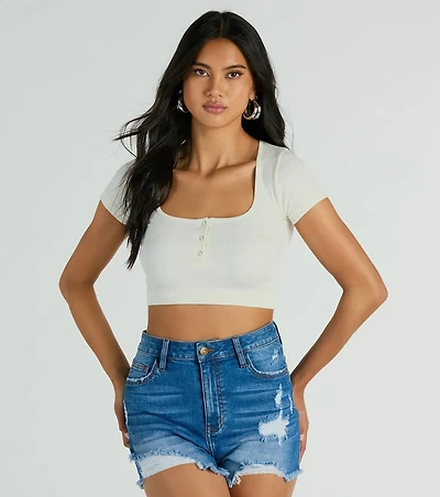 Perfect Muse Short Sleeve Henley Crop Top