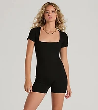 Lounge Moments Basic Short Sleeve Rib Knit Romper