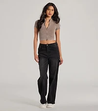 Trending Vibe Short Sleeve Zip Up Crop Top