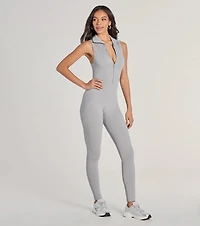 Off Duty Chic Sleeveless Collared Zip-Up Catsuit