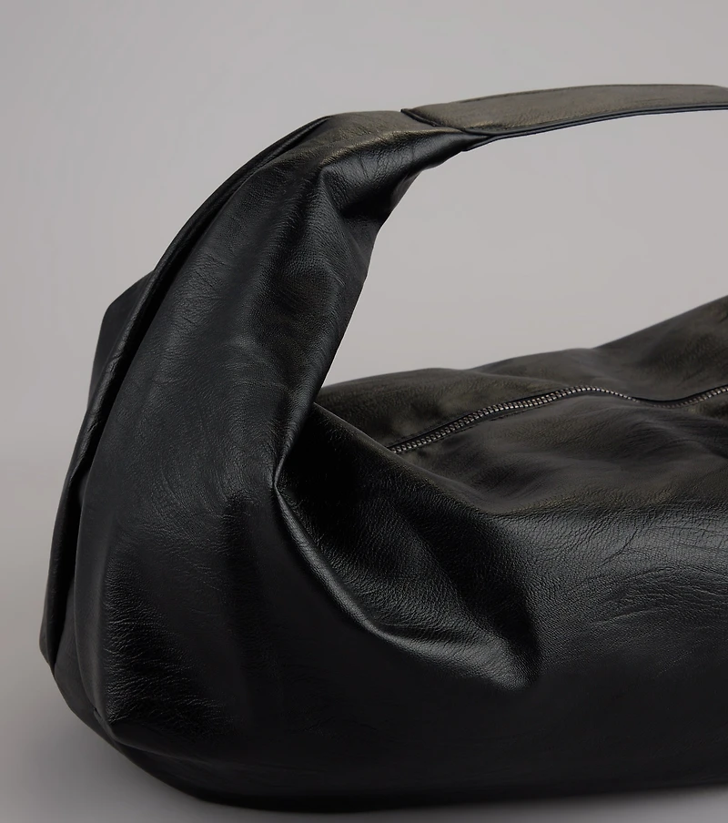 On The Go Faux Leather Hobo Shoulder Bag