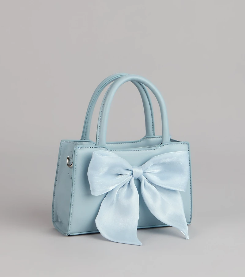 Tres Chic Tulle Bow Faux Leather Handbag