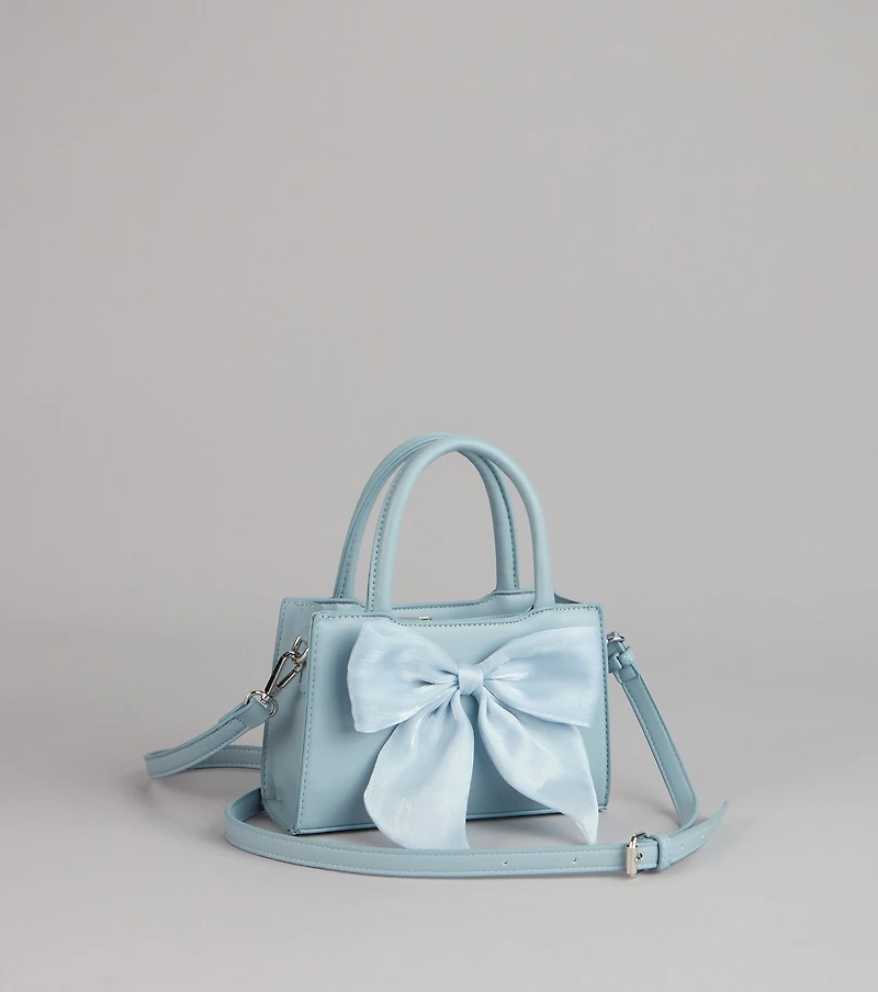 Tres Chic Tulle Bow Faux Leather Handbag