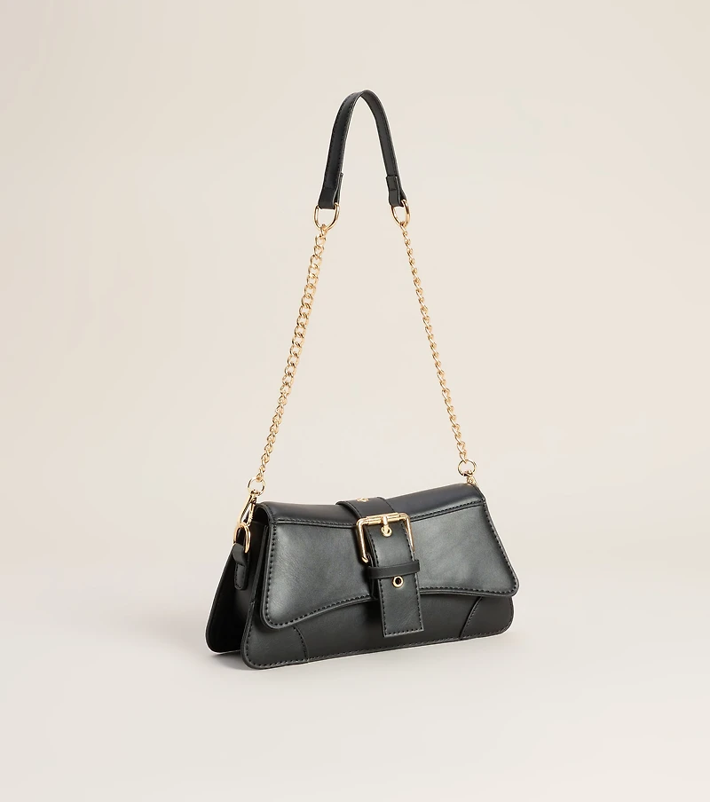 Sleek Finish Faux Leather Shoulder Bag