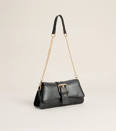 Sleek Finish Faux Leather Shoulder Bag