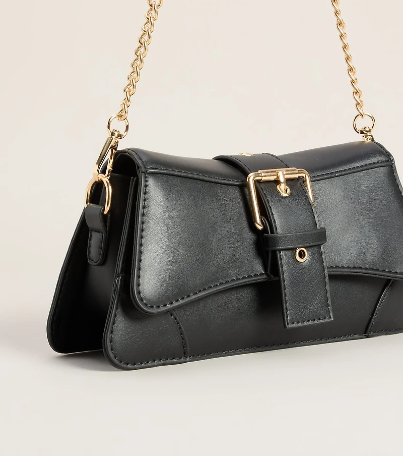 Sleek Finish Faux Leather Shoulder Bag