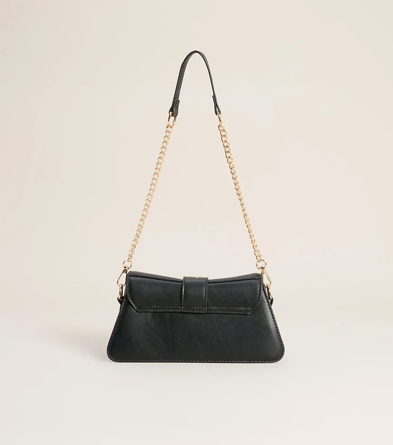 Sleek Finish Faux Leather Shoulder Bag