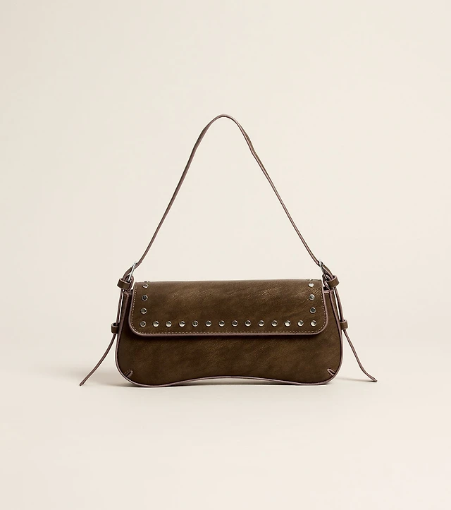 Stud Service Faux Suede Shoulder Bag