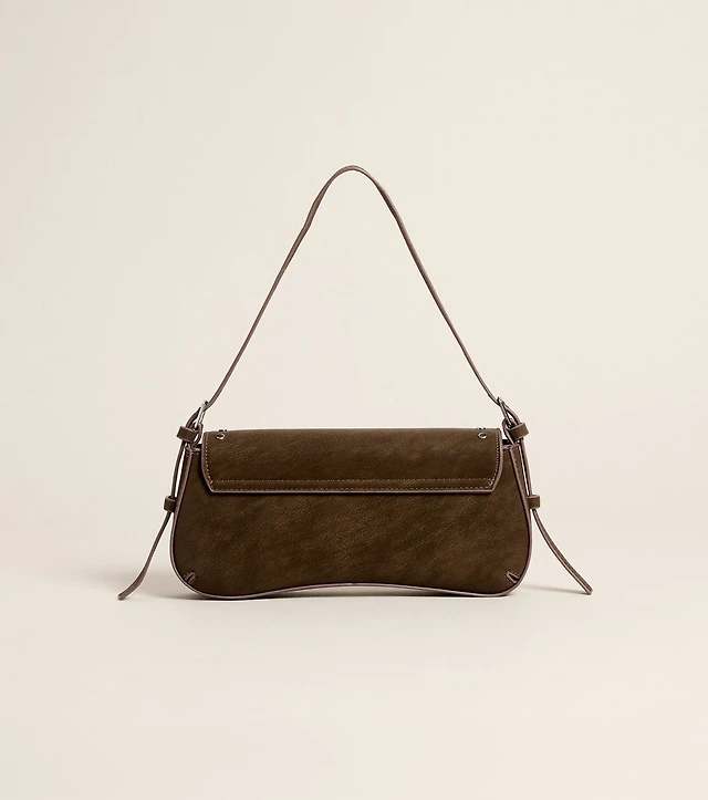 Stud Service Faux Suede Shoulder Bag