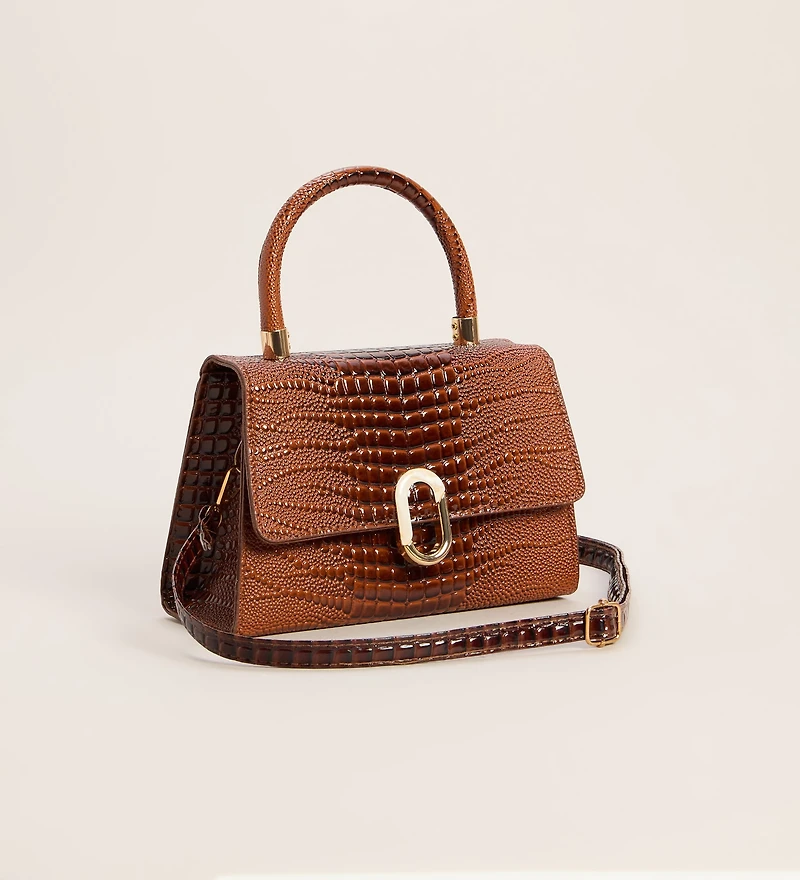 Handle The Day Croc Embossed Handbag