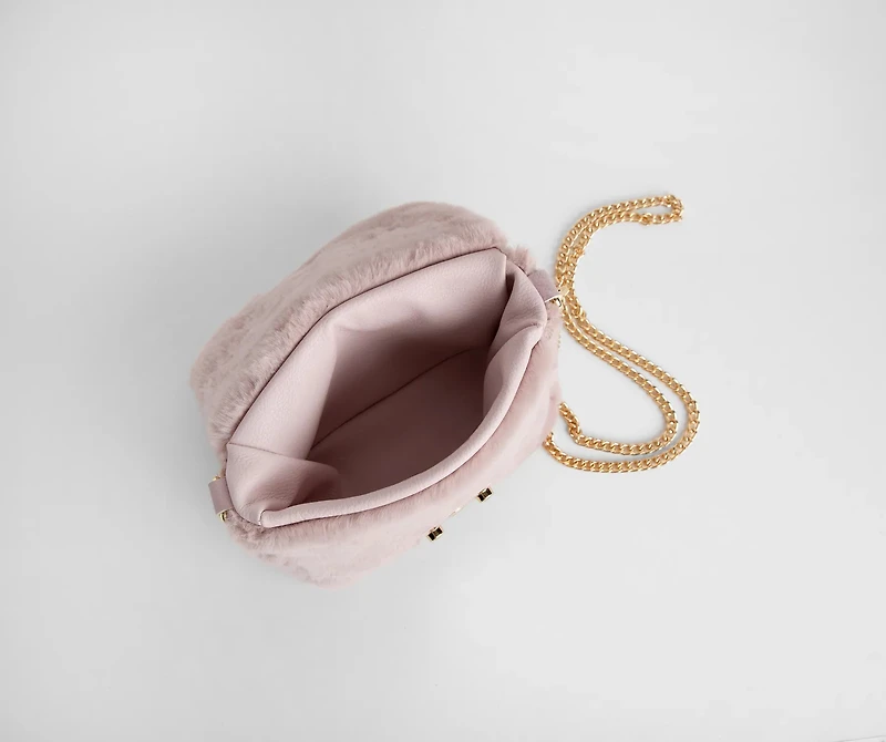 Pink Aesthetic Faux Fur Cross-body Purse