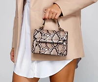 Strut Down Snake Print Top Handle Purse