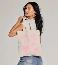 Adorable Effect Bow Canvas Tote Bag