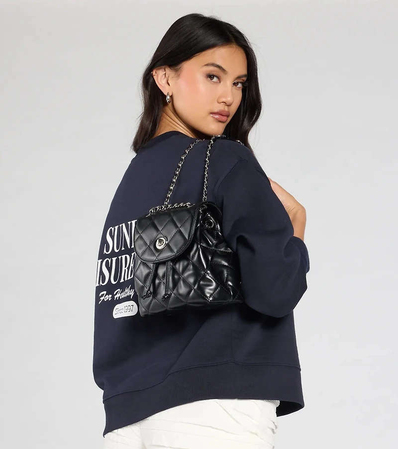 Edgy Quilted Faux Leather Mini Backpack