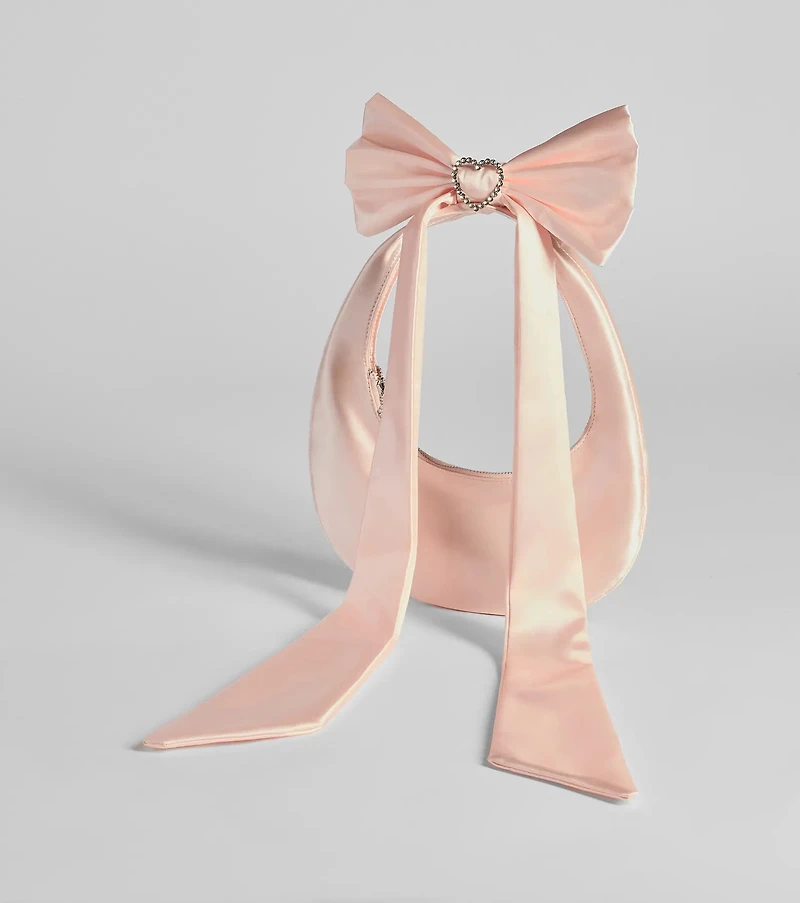 Luxe Rhinestone Bow Strap Satin Shoulder Bag