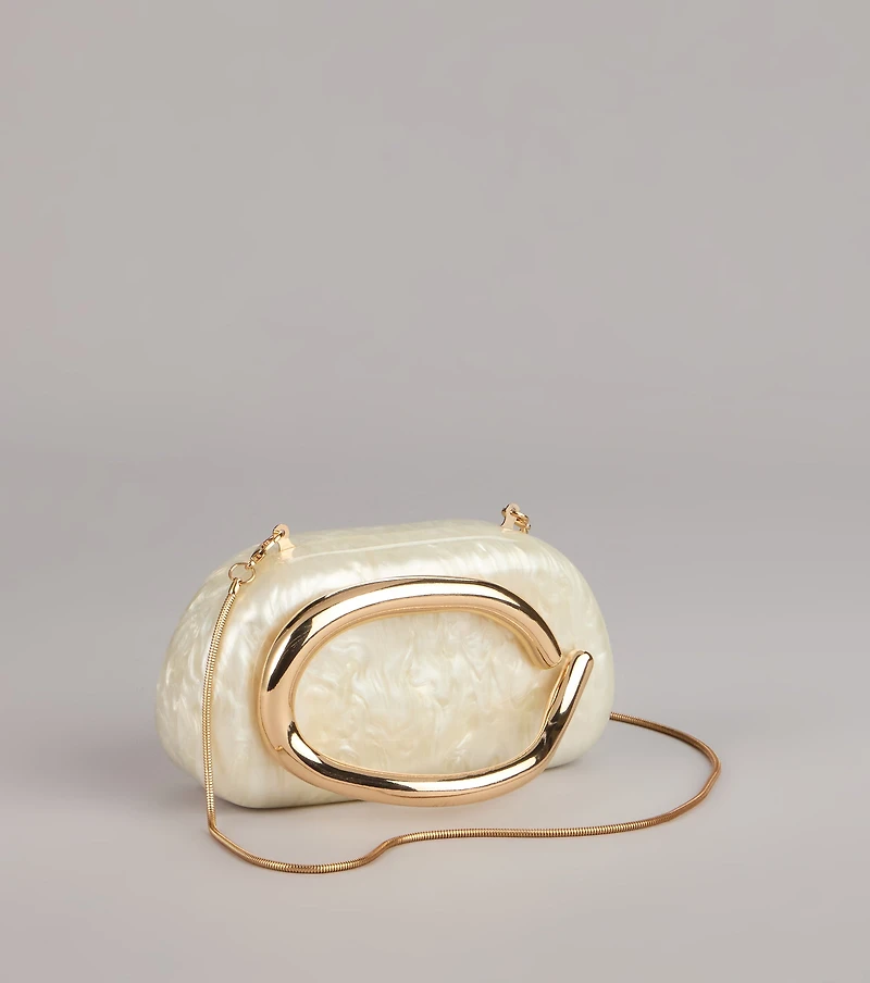 Polished Plans Pearlescent Metal Handle Clutch