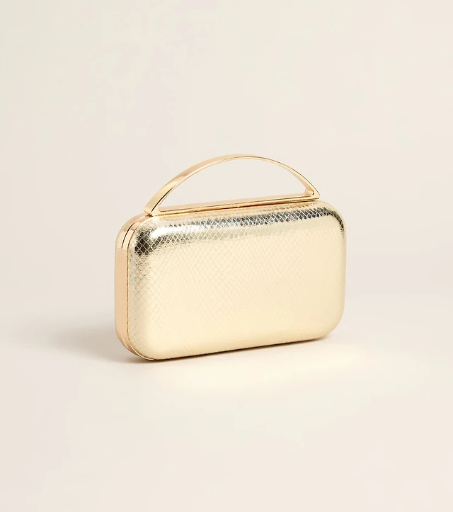 On the Guest List Metallic Top Handle Clutch