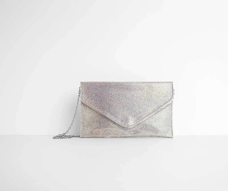 Iridescent Rhinestone Radiance Envelope Clutch