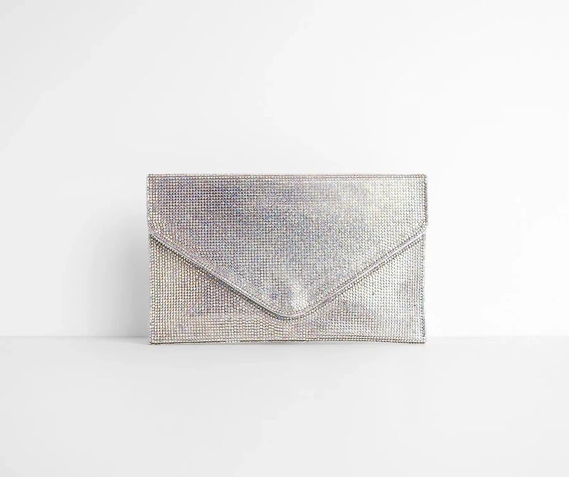 Iridescent Rhinestone Radiance Envelope Clutch