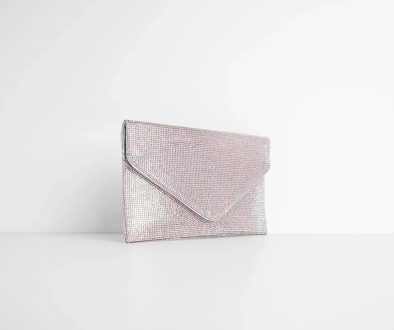 Iridescent Rhinestone Radiance Envelope Clutch
