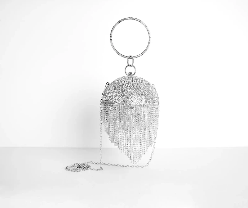 Make The Most Of Tonight Rhinestone Fringe Sphere Clutch