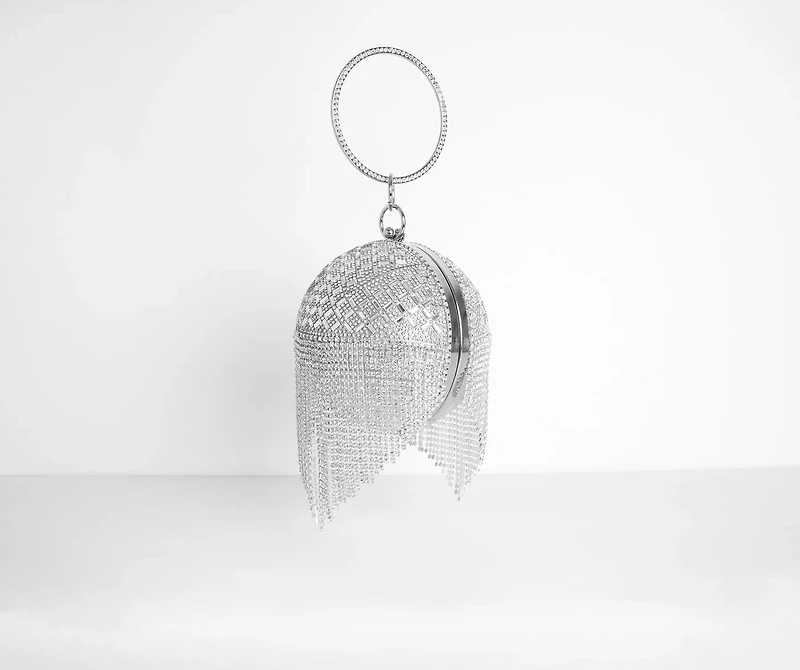 Make The Most Of Tonight Rhinestone Fringe Sphere Clutch