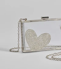 Heart's Content Rhinestone Clear Box Bag