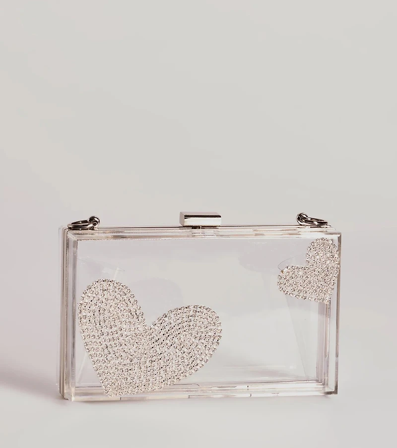 Heart's Content Rhinestone Clear Box Bag